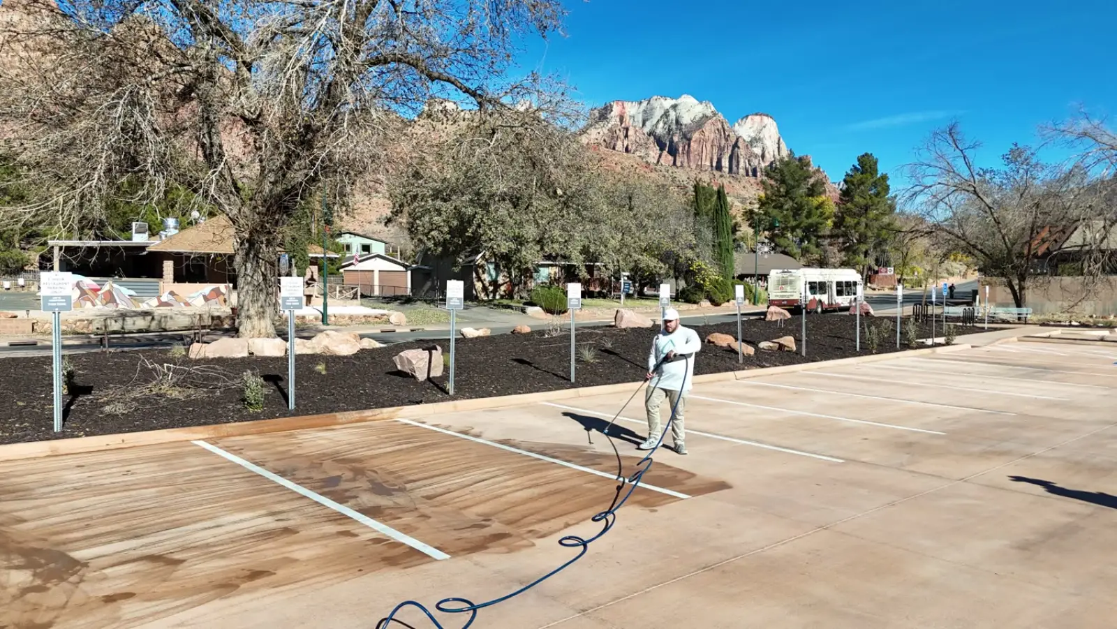 NexaNano being applied across a commercial parking lot surface in Arizona